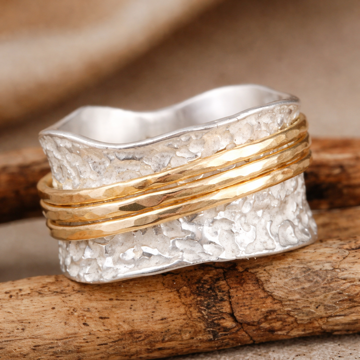 Vintage jemný prsten zlato a stříbro