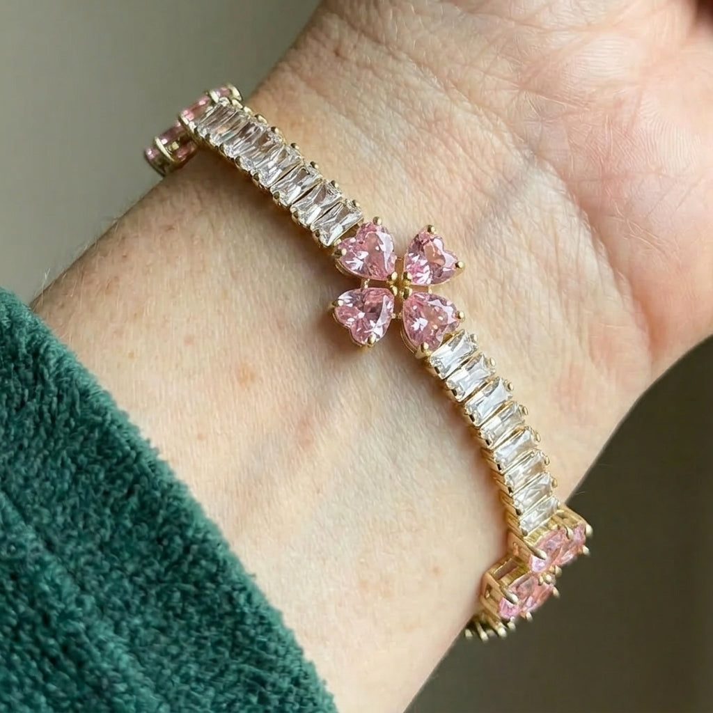 Hartarmband met Amethist en Klaver | Goud