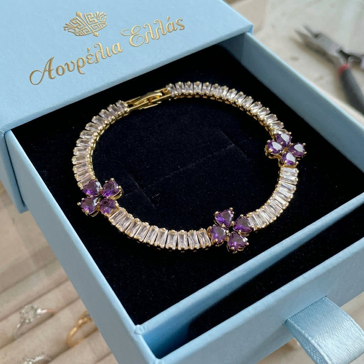 Hartarmband met Amethist en Klaver | Goud