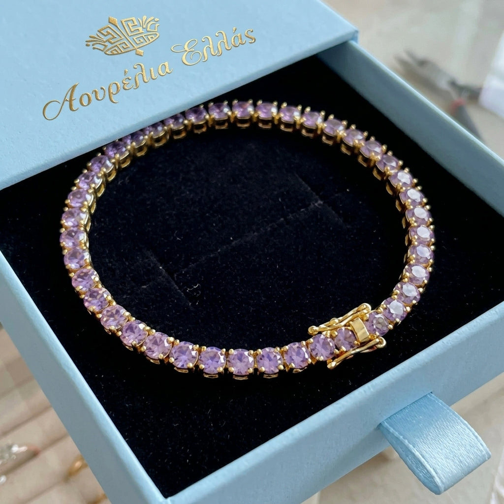 Amethist Tennisarmband | Wit Goud