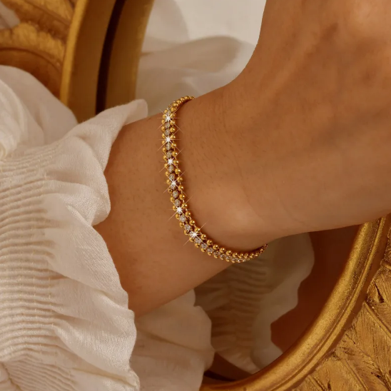 Ocelový náramek zirkoniová řetízka