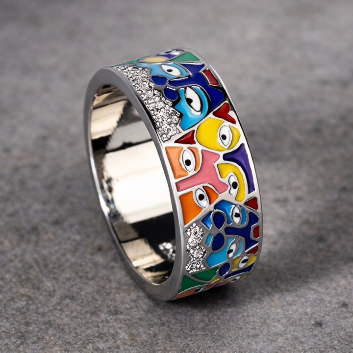 Stříbrný prsten barevná oka