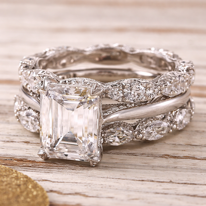 Třpytivý stříbrný prsten zirkonie vrstvy