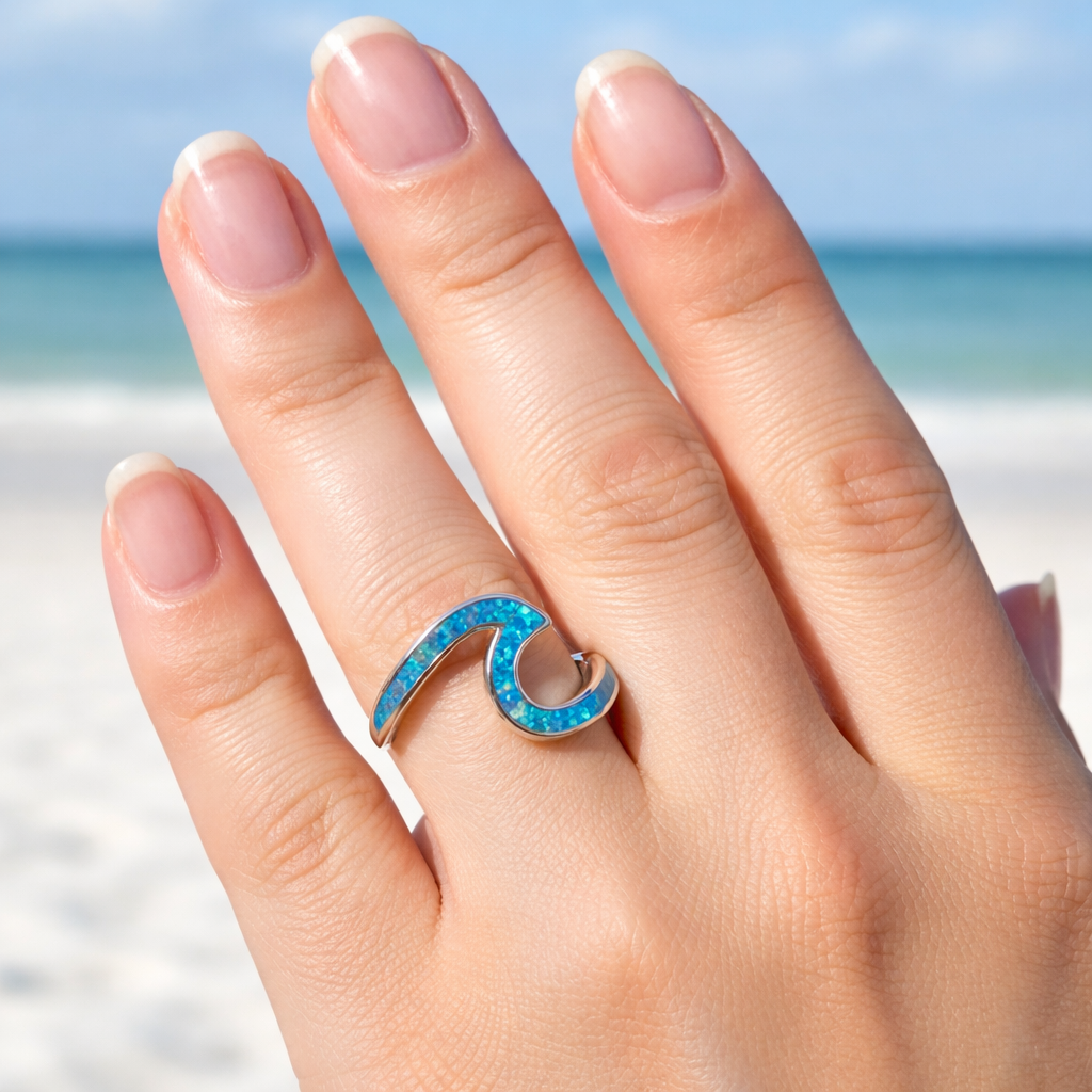 Prsten moře opál a stříbro