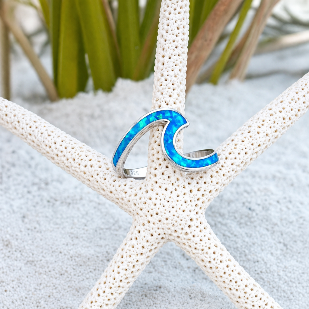 Prsten moře opál a stříbro
