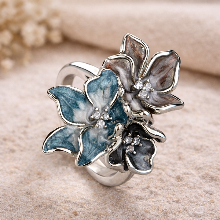 Stříbrný prsten exotická květina