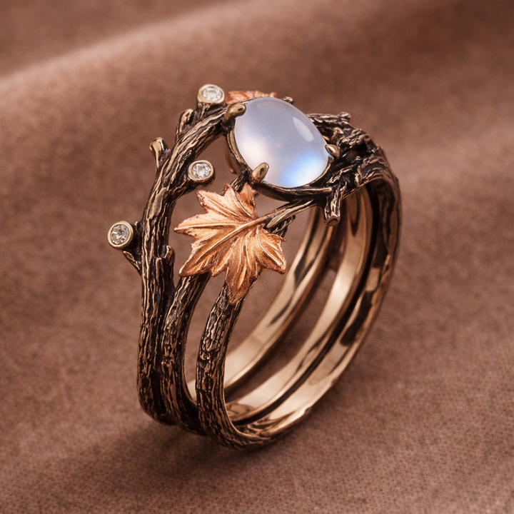 Prsten měsíční kámen zlaté lístky