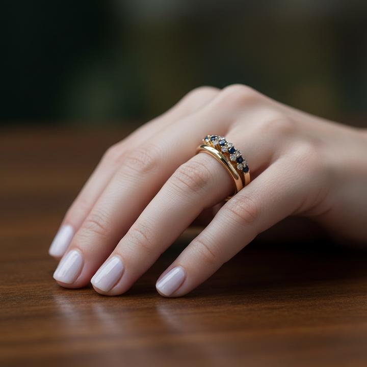 Prsten zirkonie a modrý krystal