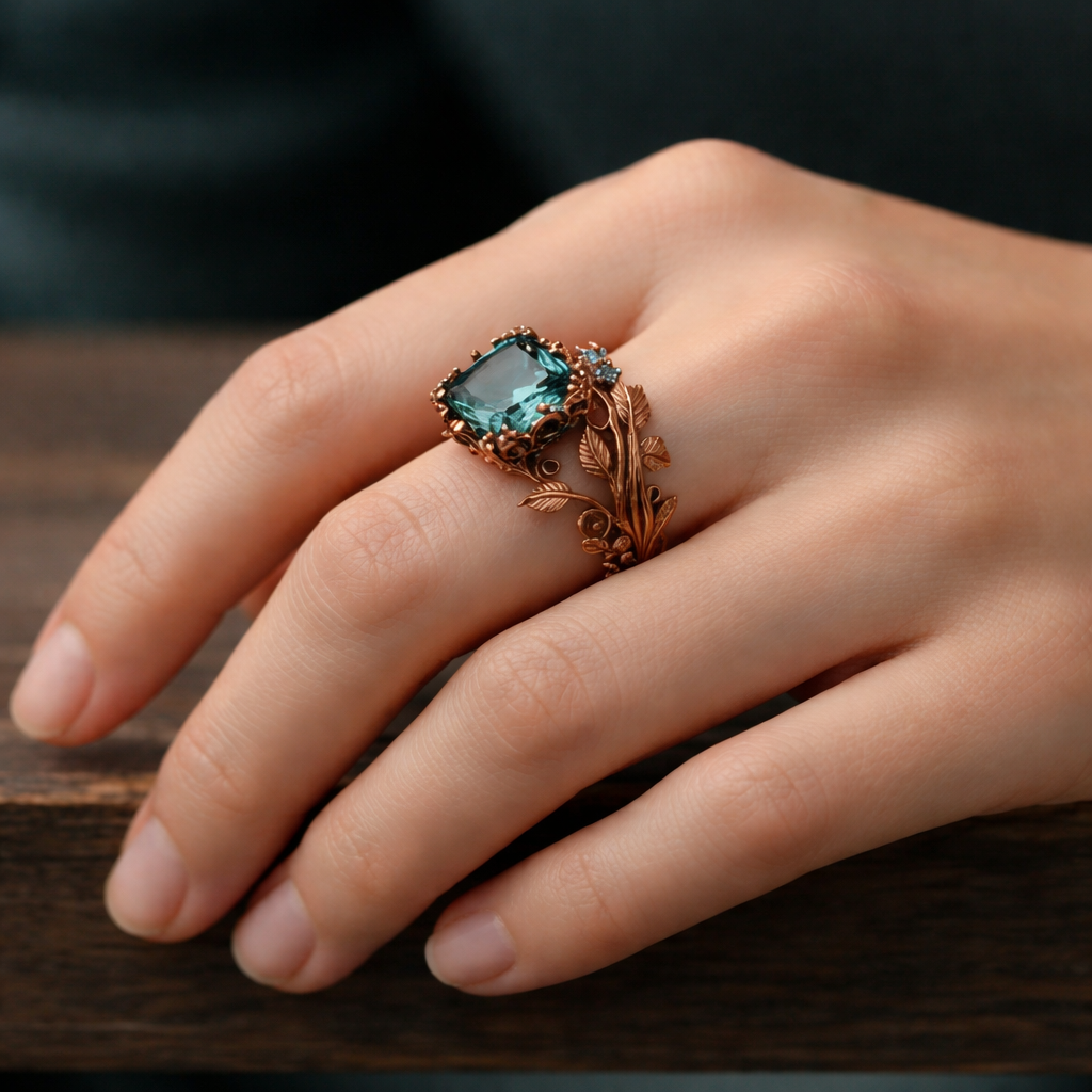 Přírodní prsten zelený krystal