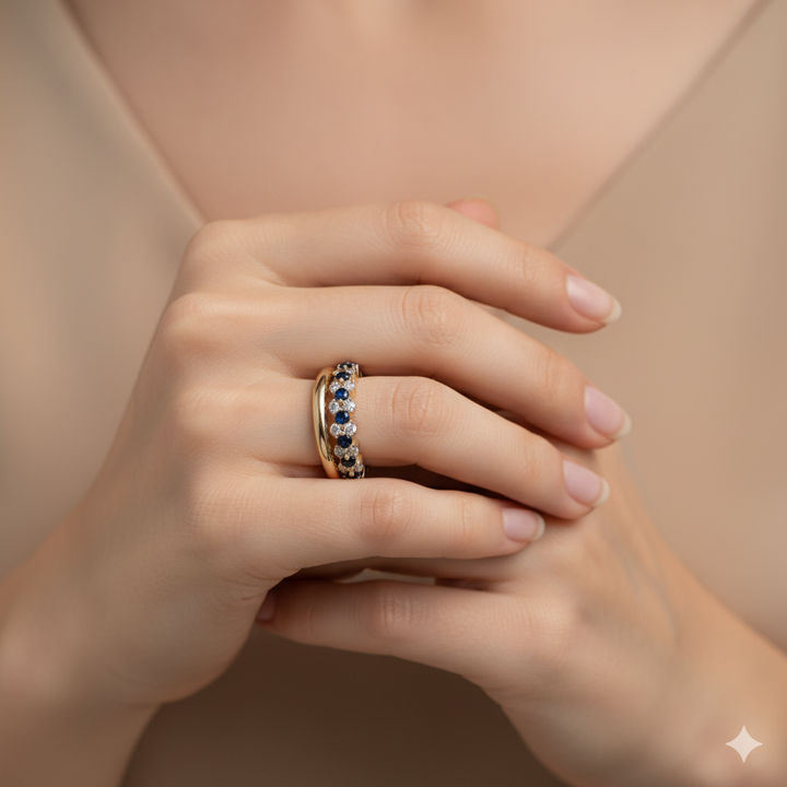 Klasický zlatý prsten modrá zirkonie