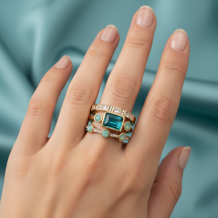 Sada prstenů modré kameny zirkonie