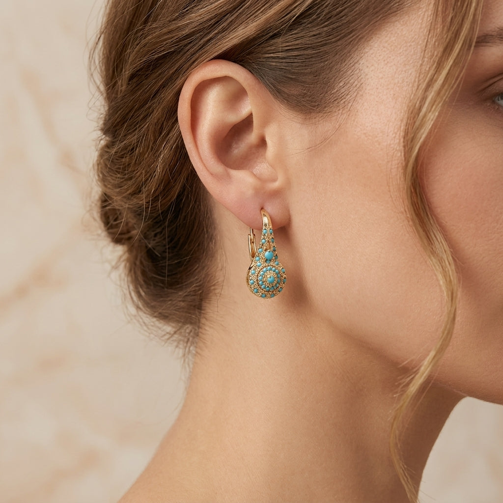 Gouden Oorbellen Cluster met Turquoise