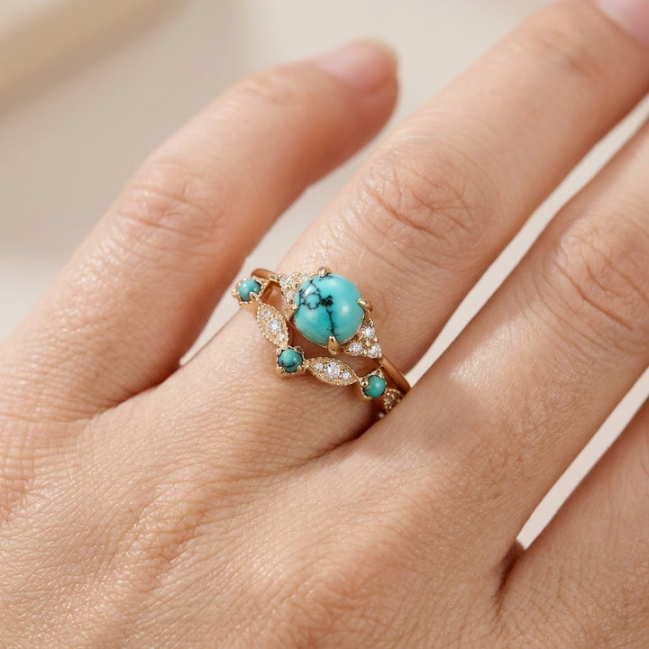 Zlatá sada prstenů koruna tyrkys