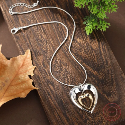 Dvoubarevný náhrdelník prázdné srdce