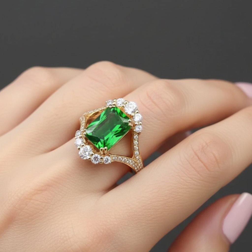 Elegantní prsten se smaragdem
