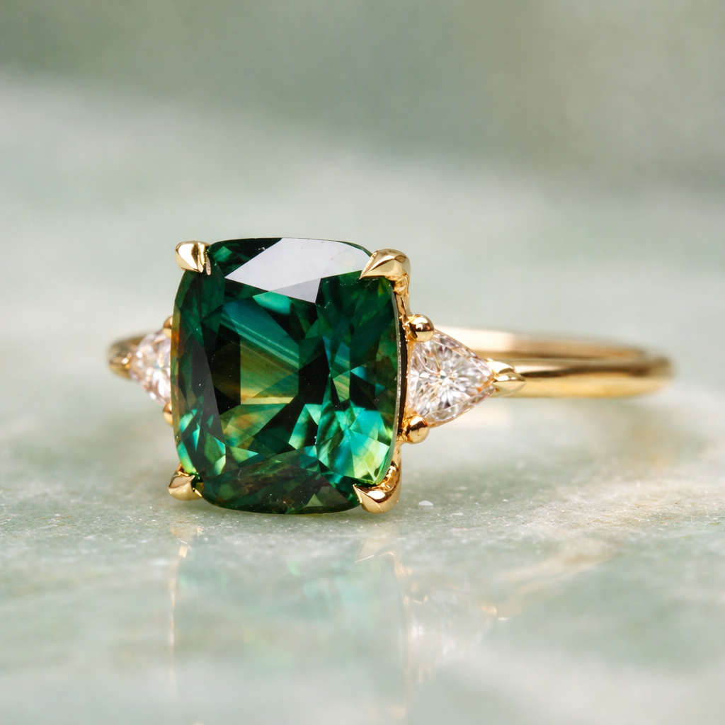 Elegantní prsten se zeleným kamenem