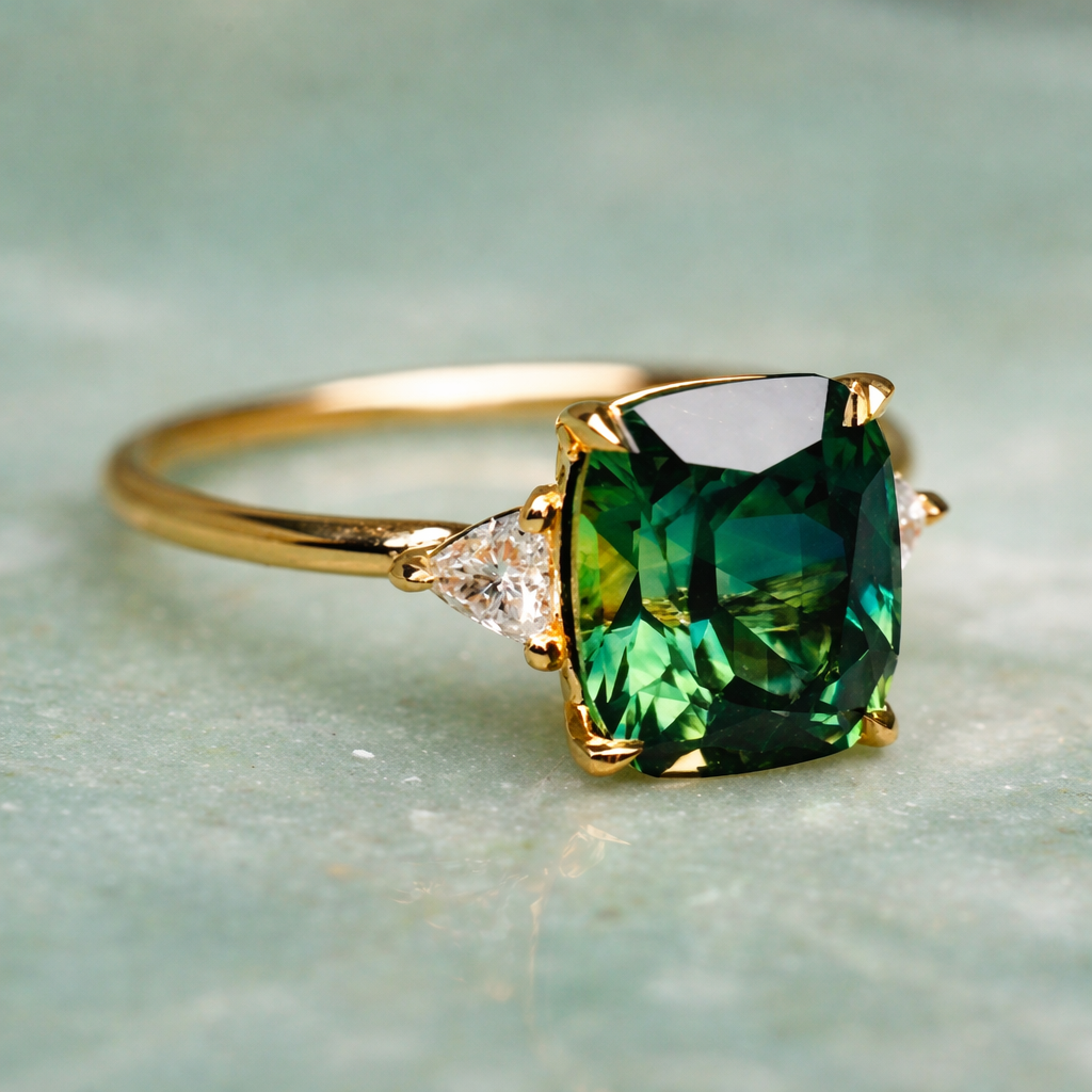 Elegantní prsten se zeleným kamenem