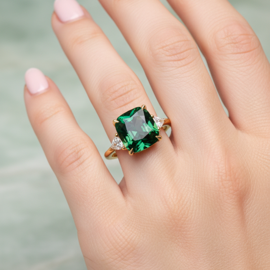 Elegantní prsten se zeleným kamenem