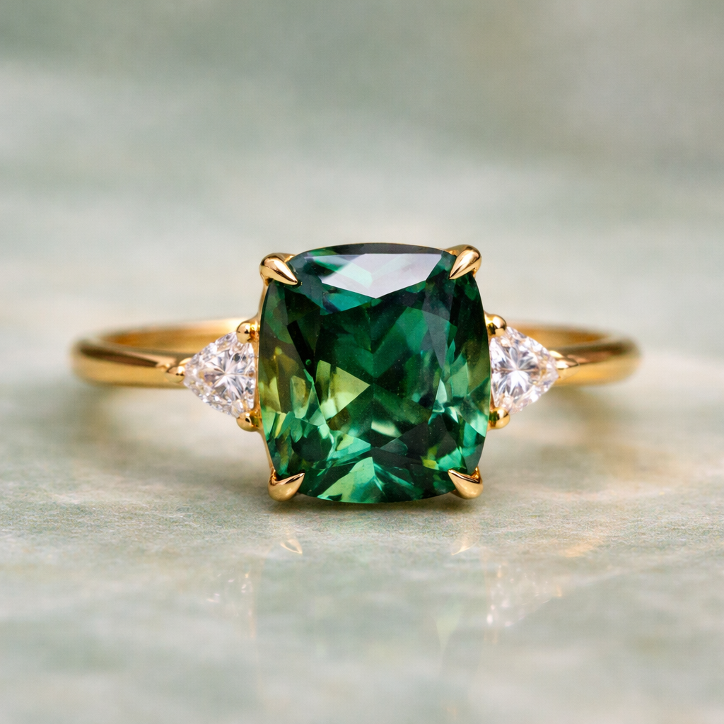 Elegantní prsten se zeleným kamenem