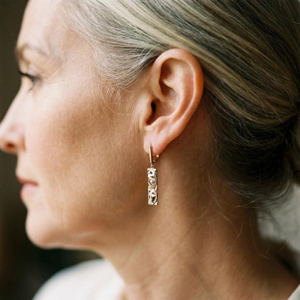 Visací obdélníkové náušnice zlato stříbro