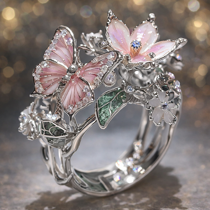 Třpytivý prsten motýl zirkonie