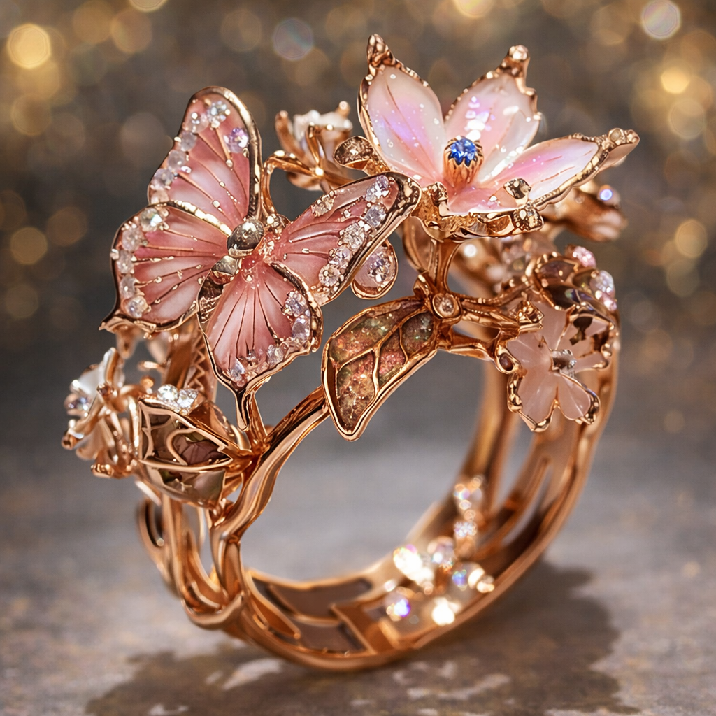 Třpytivý prsten motýl zirkonie