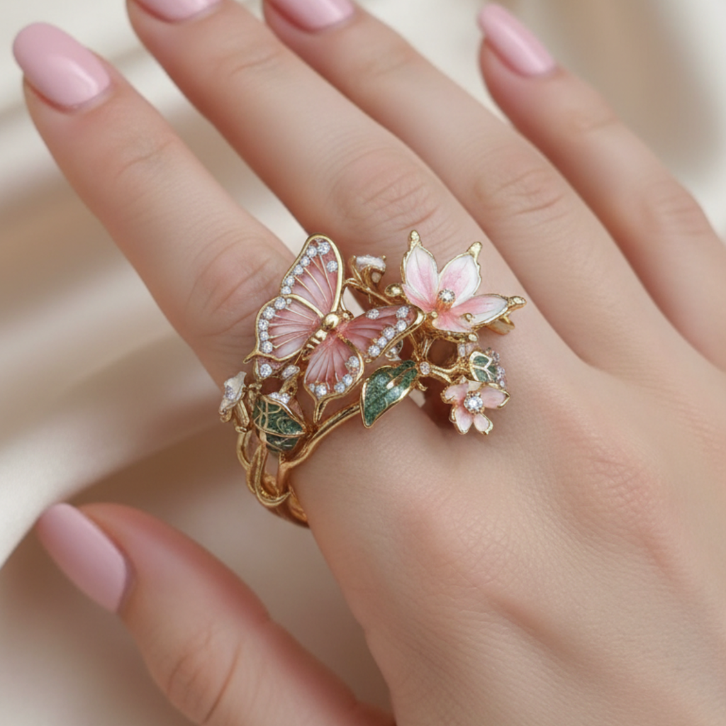 Třpytivý prsten motýl zirkonie