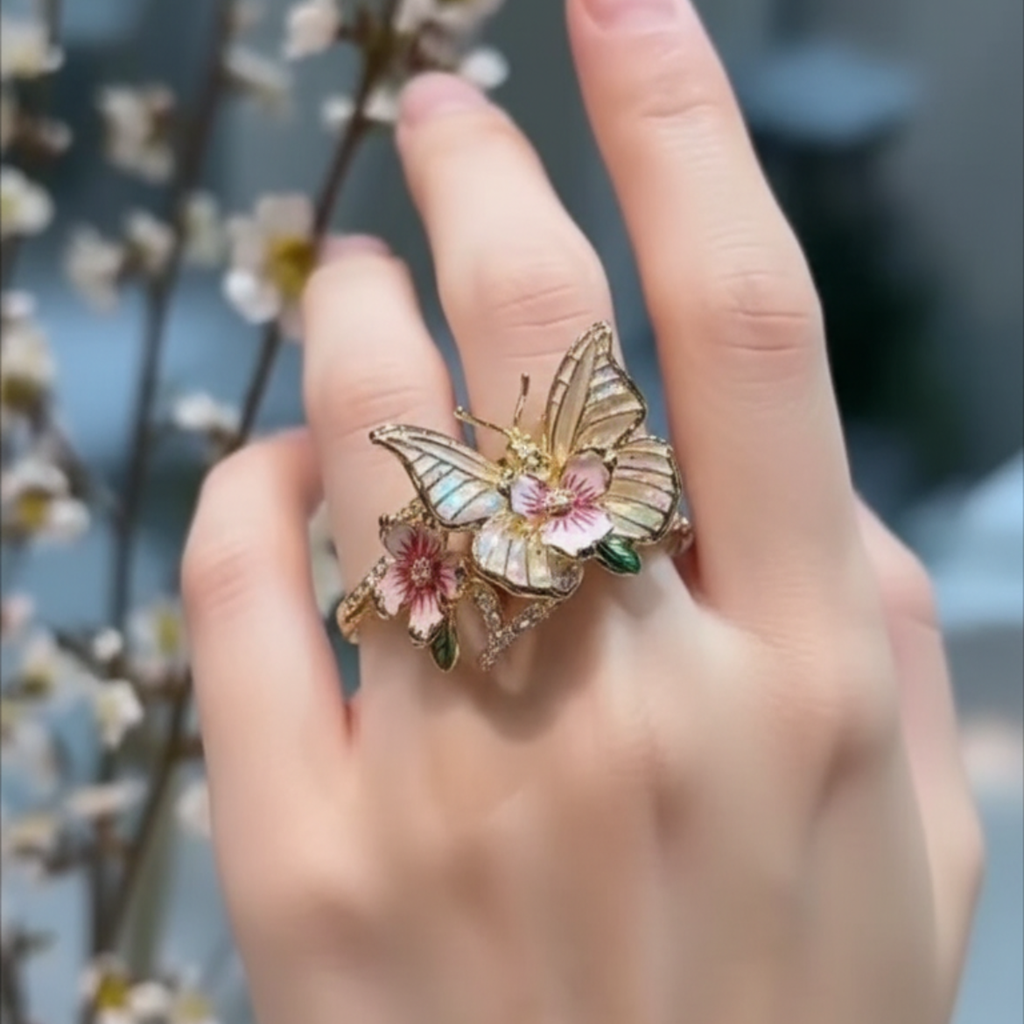 Třpytivý prsten motýl zirkonie