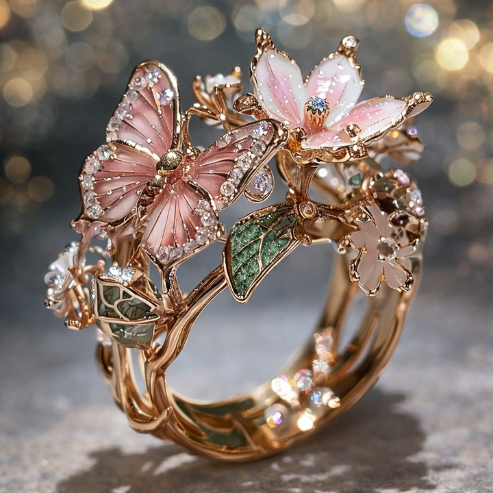 Třpytivý prsten motýl zirkonie