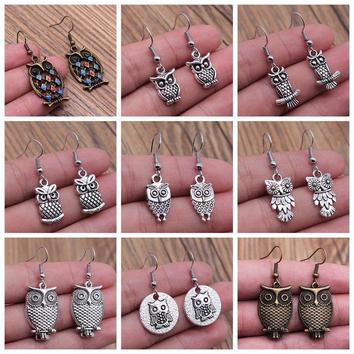 Vintage boho visací náušnice sova