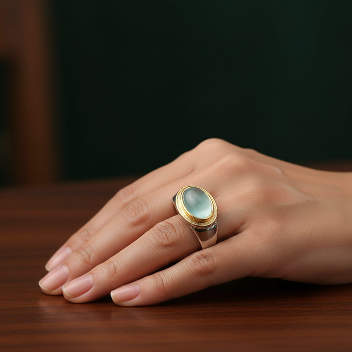 Prsten zelený měsíční kámen