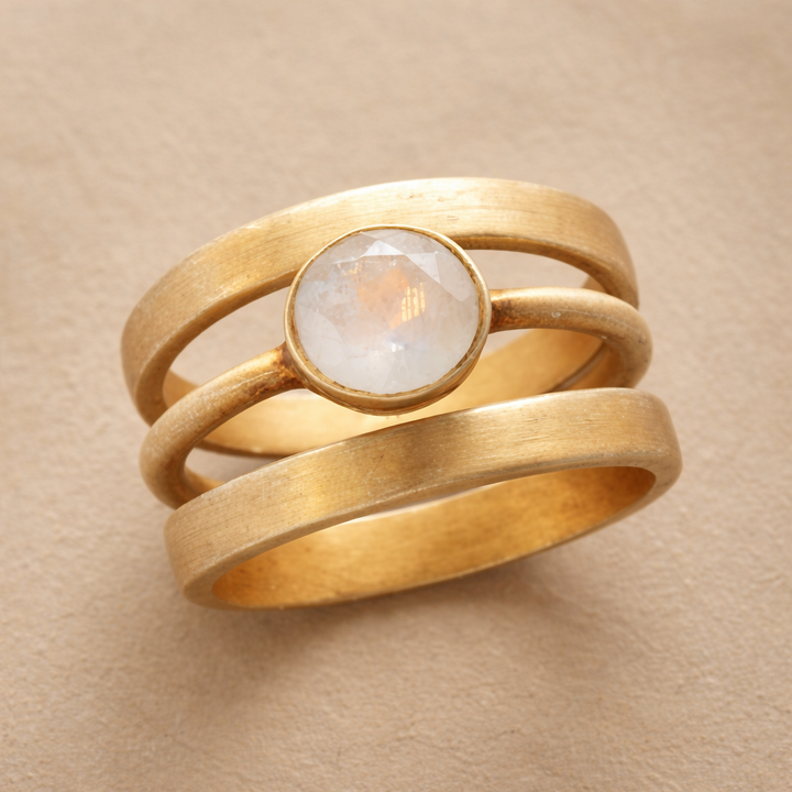 Zlatý vrstvený prsten s měsíčním kamenem