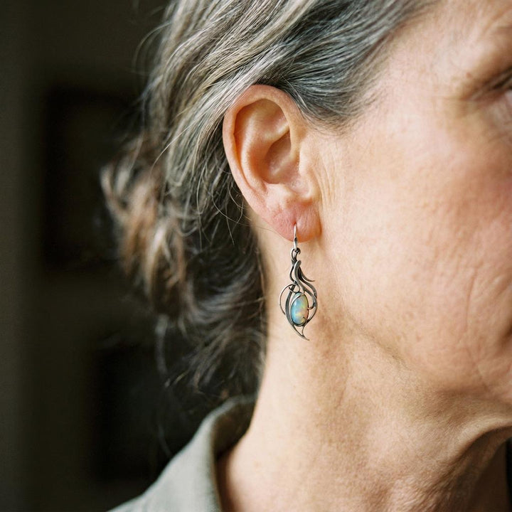 Retro stříbrné náušnice modrý opál