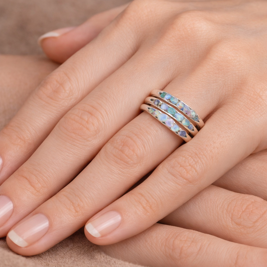 Retro stříbrný prsten modré kameny vrstvy