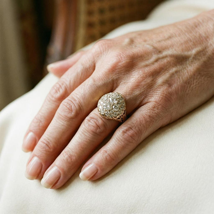 Retro stříbrný červený prsten diamant