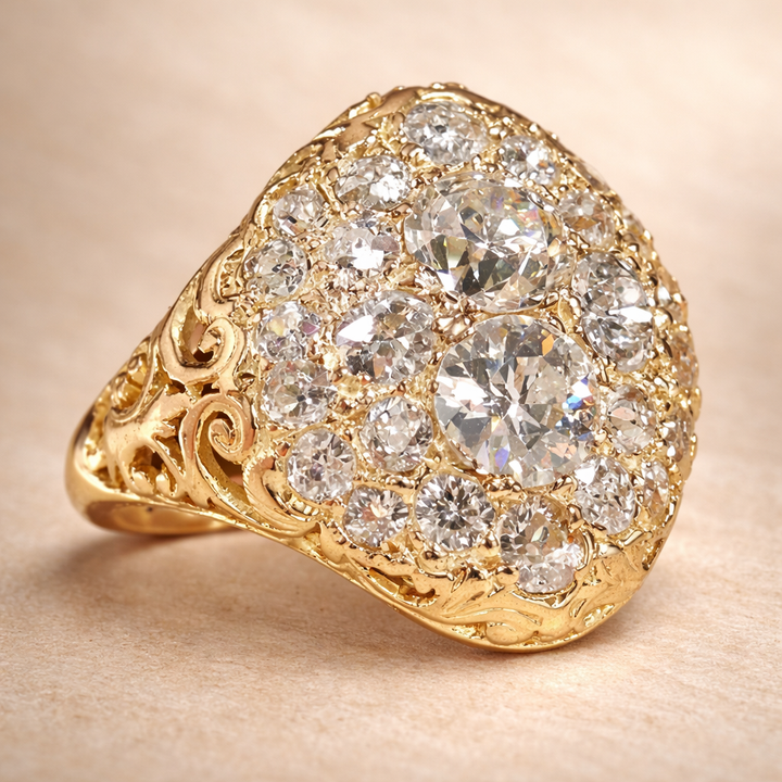 Retro stříbrný červený prsten diamant