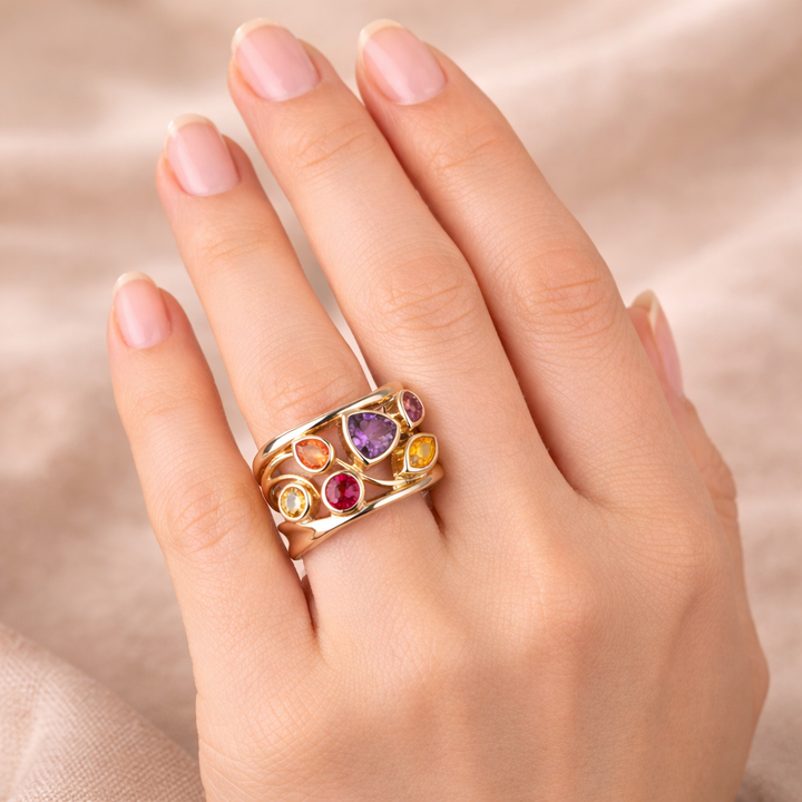 Retro prsten zlato stříbro barevná zirkonie