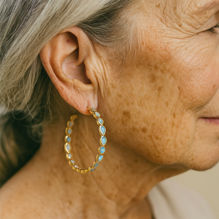 Retro zlaté náušnice modrý opál