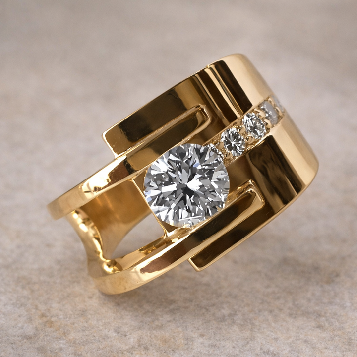 Retro geometrický zlatý prsten krystal