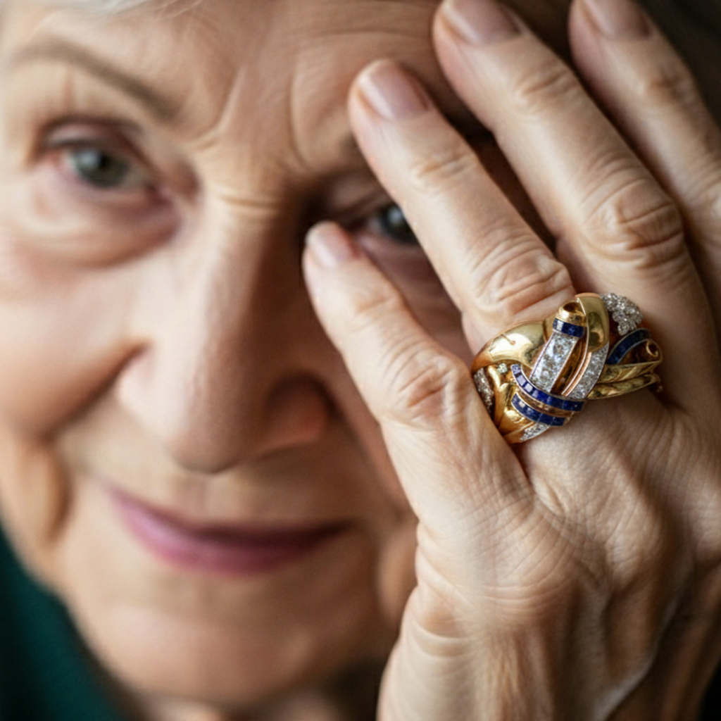 Retro zlatý prsten modrá zirkonie