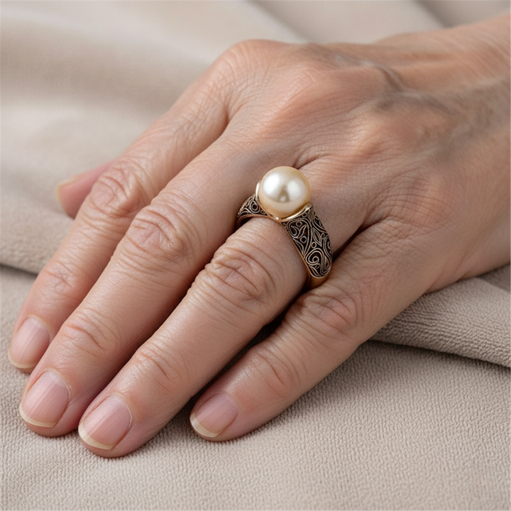Retro gouden ring met parel