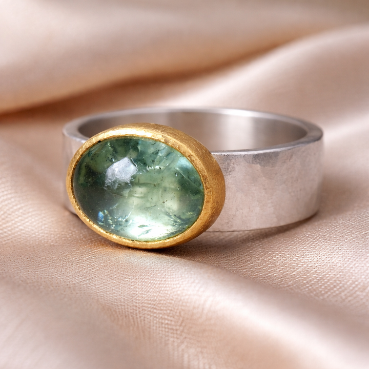 Retro zelený prsten kulatý kámen