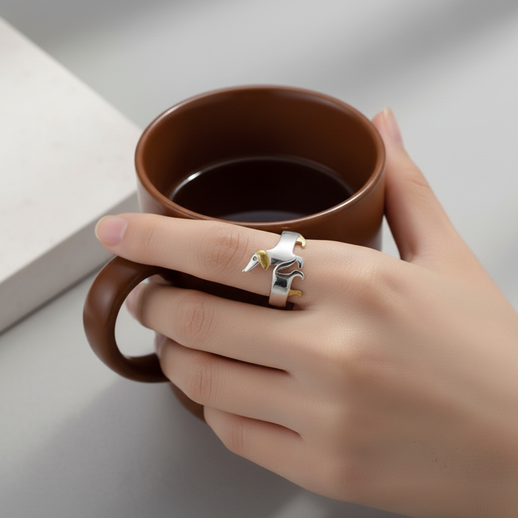 Nastavitelný stříbrný prsten pes