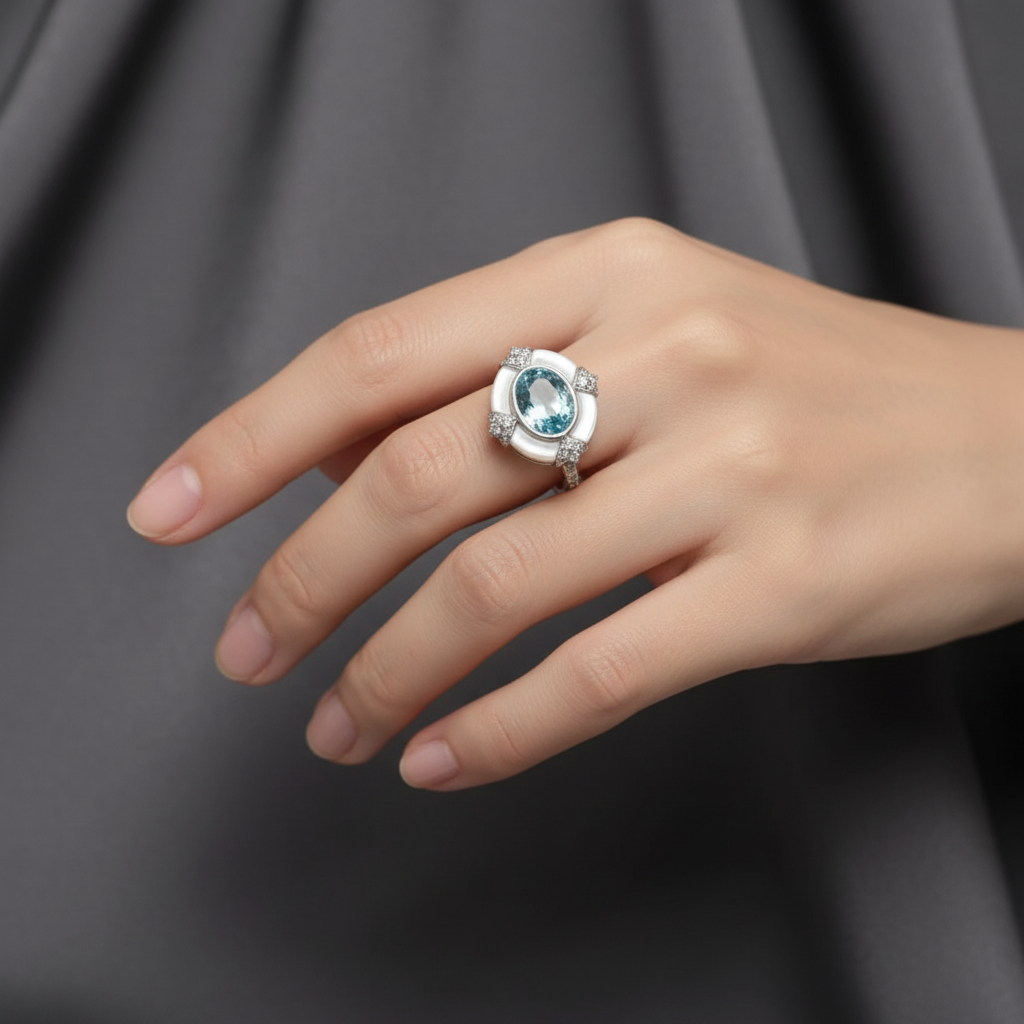 Nastavitelný retro prsten stříbro amazonit