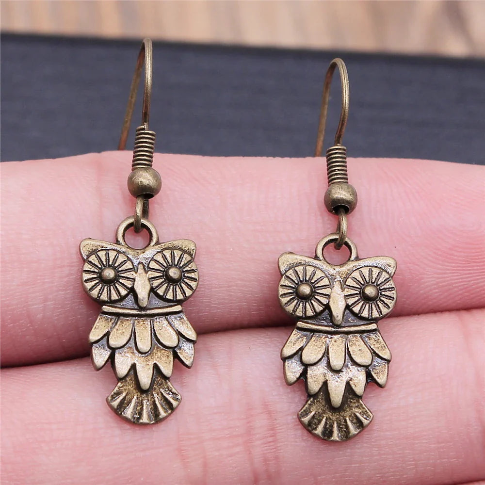 Vintage boho visací náušnice sova