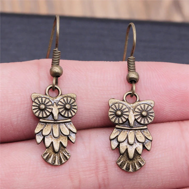 Vintage boho visací náušnice sova