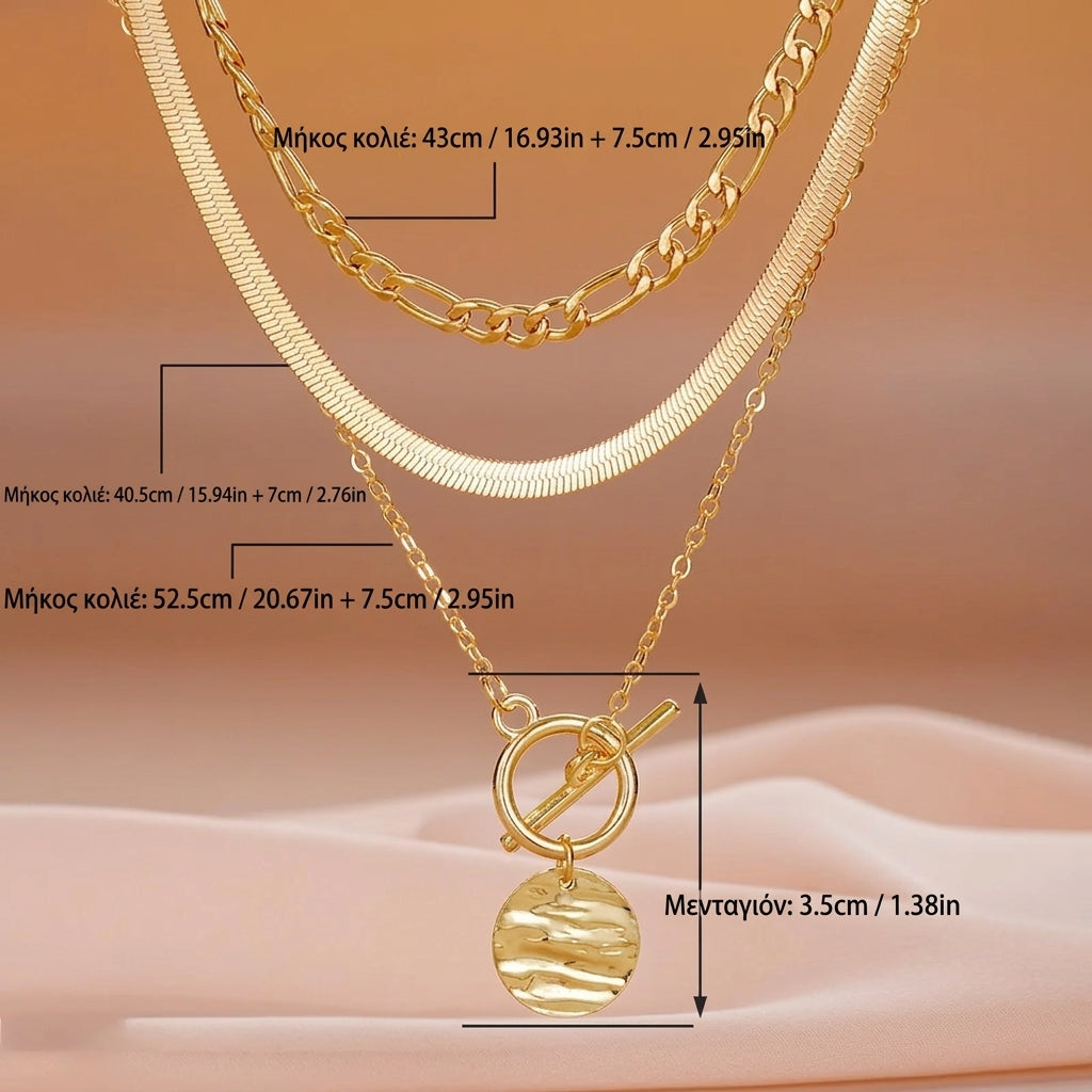 Savira náhrdelník s vrstvenými texturovanými mincemi