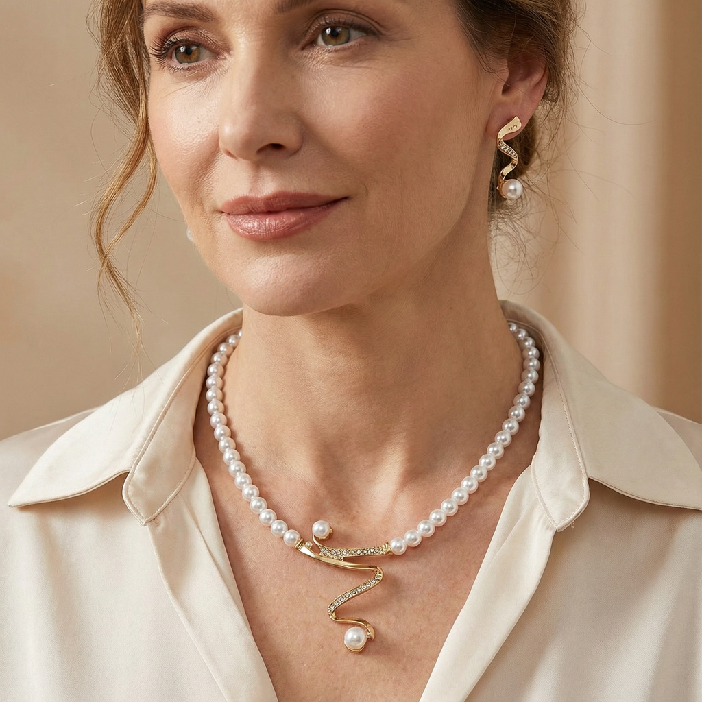 Set van Ketting en Oorbellen van Natuurlijke Parel