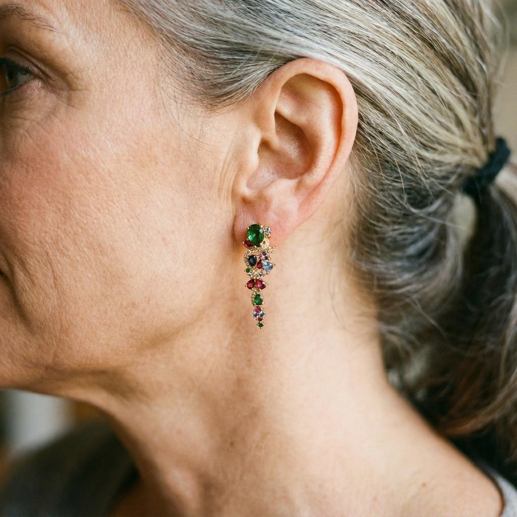 Zlaté náušnice vícebarevné zirkony