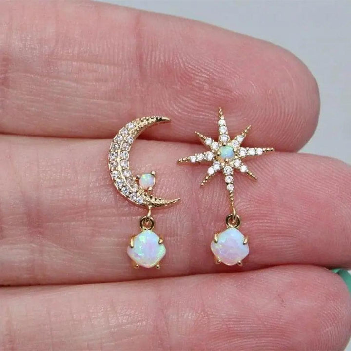 Náušnice měsíc hvězda zlato opál